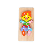 Wooden girl-shaped puzzle featuring bright, colourful numbered pieces from 1 to 10, designed for toddlers to develop number recognition, fine motor skills, and problem-solving abilities through interactive play.