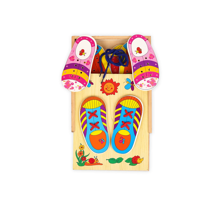 Wooden Lacing Shoes Board - Learn to Tie Shoes Educational Toy for Kids