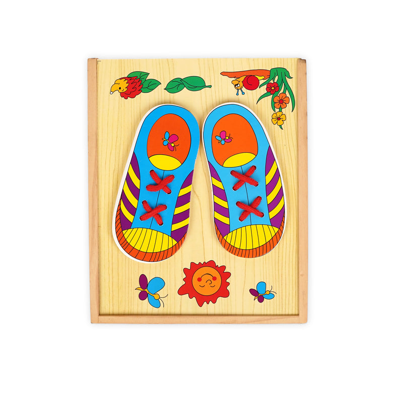 Wooden Lacing Shoes Board - Learn to Tie Shoes Educational Toy for Kids