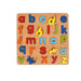  Wooden lowercase alphabet puzzle board with colorful letter pieces designed for toddlers to learn alphabet recognition and develop fine motor skills.
