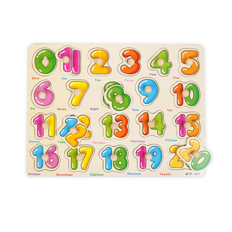 Wooden Numbers Peg Puzzle - Colourful Counting and Number Recognition Toy for Kids