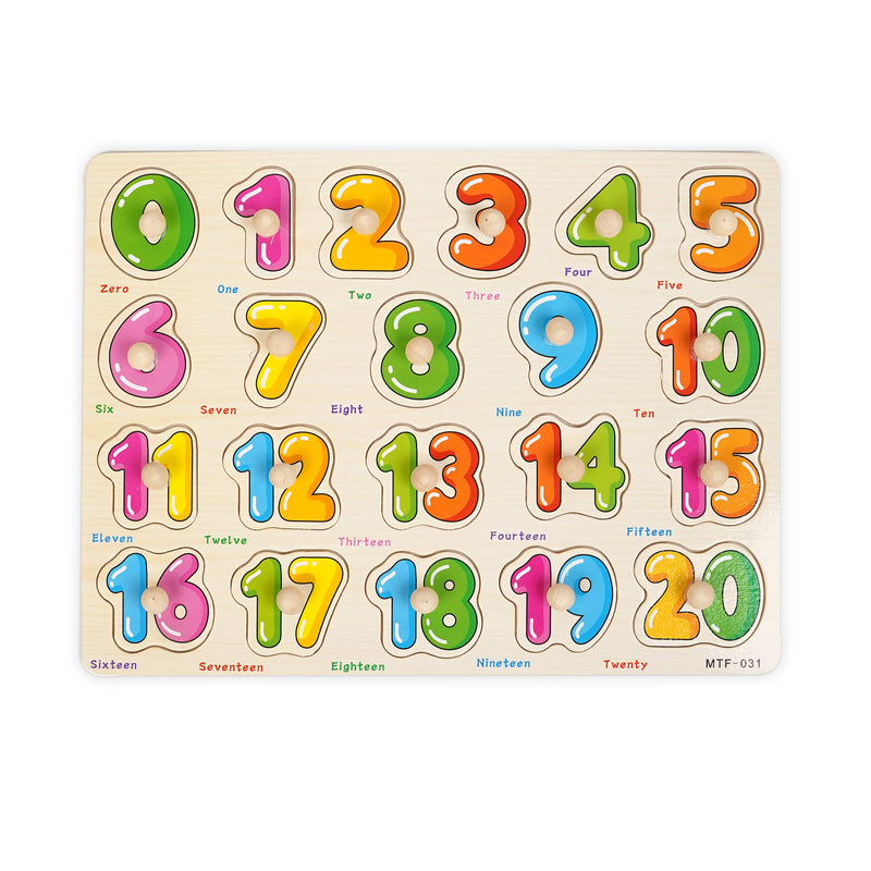 Wooden Numbers Peg Puzzle - Colourful Counting and Number Recognition Toy for Kids