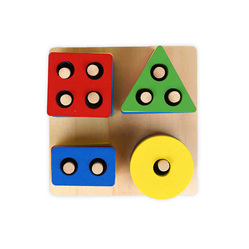 Wooden Shape Stacking Puzzle Board - Colourful Geometric Learning Toy for Kids