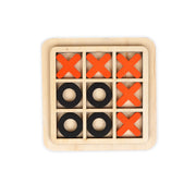 Wooden Tic-Tac-Toe board game with black O's, perfect for strategy and family fun, available in two stylish variants for players of all ages.