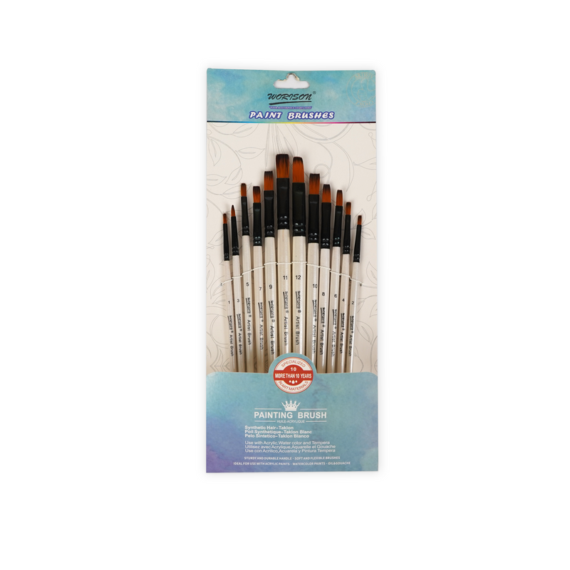 Worison Synthetic Paint Brush (Flat) Set of 12 - Pieces – Best Artist Brushes for Acrylics and Watercolours