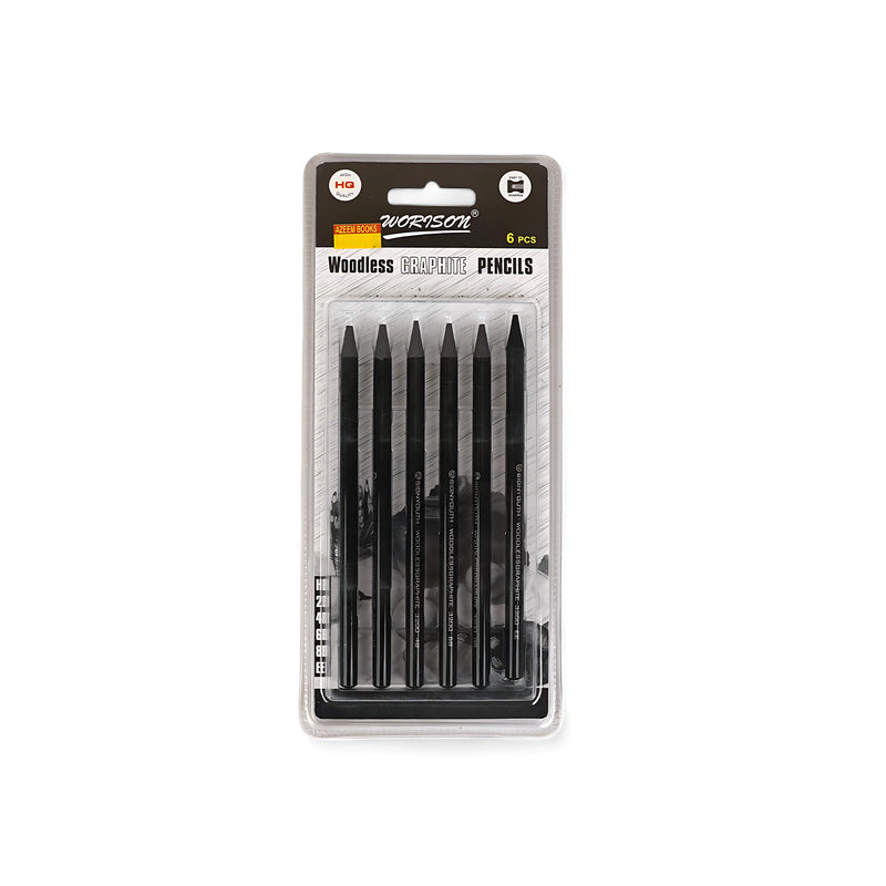 Worison Woodless Graphite Pencil Set, 6-Piece Pack with HB to EE grades for versatile sketching and shading applications.

