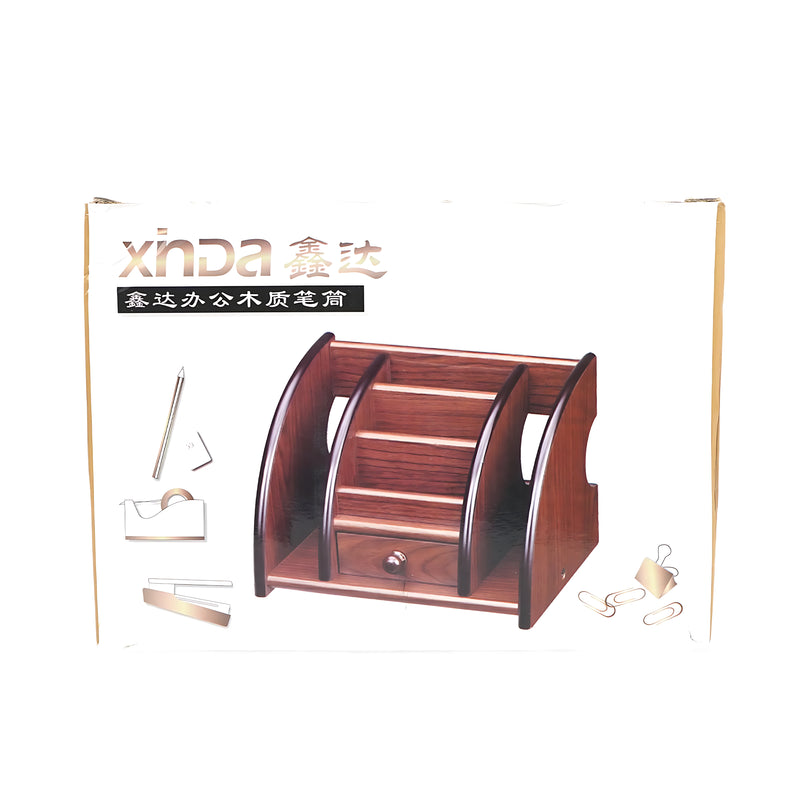 Xinda Wooden Desk Organizer with compartments and built-in drawer for efficient desk storage.

