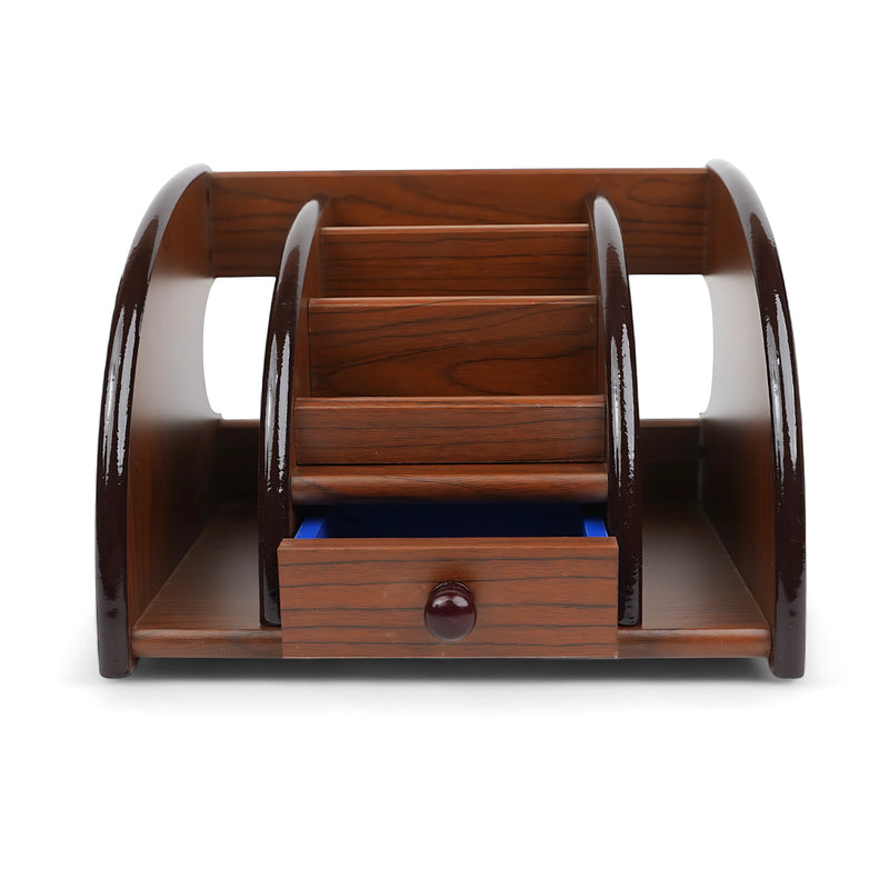 Xinda Wooden Desk Organizer with compartments and built-in drawer for efficient desk storage.

