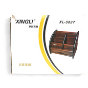Xingli Wooden Desk Organizer (Model XL-5027) with multiple compartments in a dark wood finish.

