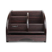 Xingli Wooden Desk Organizer (Model XL-5027) with multiple compartments in a dark wood finish.

