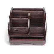Xingli Wooden Desk Organizer (Model XL-5027) with multiple compartments in a dark wood finish.

