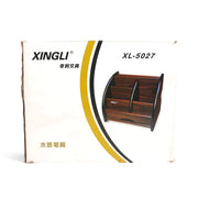 Xingli XL-5027 Wooden Pen Holder with multiple compartments, ideal for desk organization in office and home settings.

