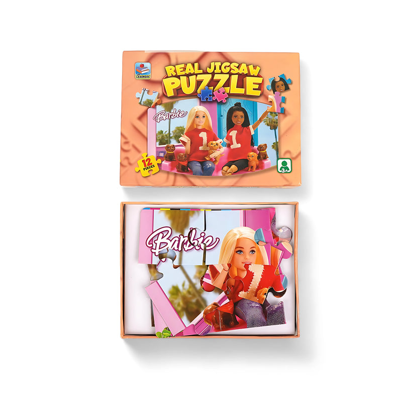 Barbie Real Jigsaw Puzzle - 12-Piece Set for Kids Age 3+ with Barbie and Friends

