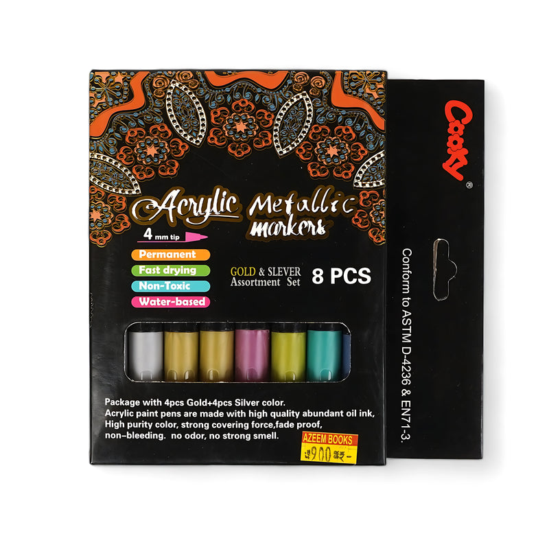 Coosy Acrylic Metallic Markers - Set of 8 (Gold & Silver Assortment)